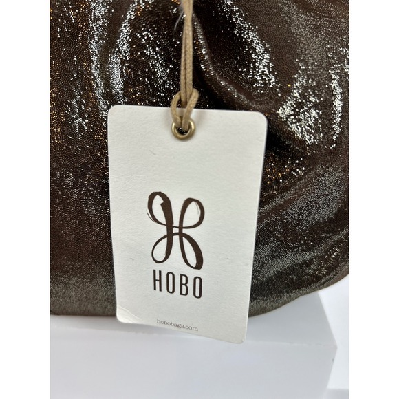 Hobo Brown Leather Metallic‎ Ring Handle Shoulder Bag Purse - Picture 11 of 12